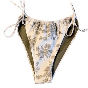 Heat‎ Swimwear Green White Floral Toile Side Tie Bikini Bottom Plus Size 3X